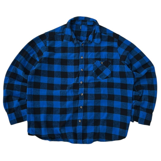 Vintage Blue & Black Button-Up Flannel OverShirt
