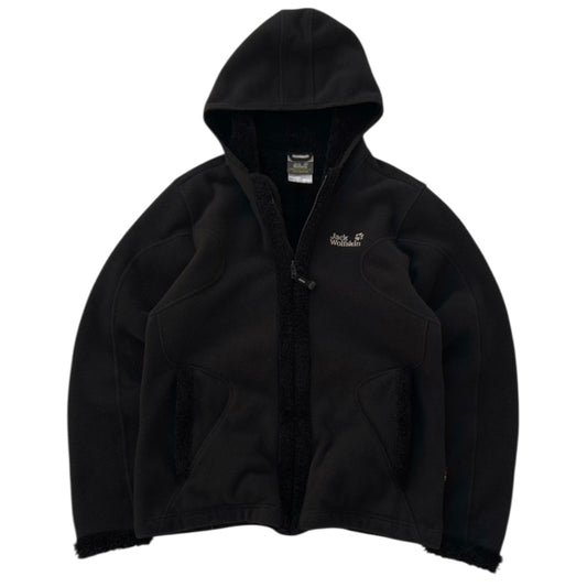 Jack Wholfskin Hooded Black With Inner Fuzzy Fleece Full Zip Fleece Jacket