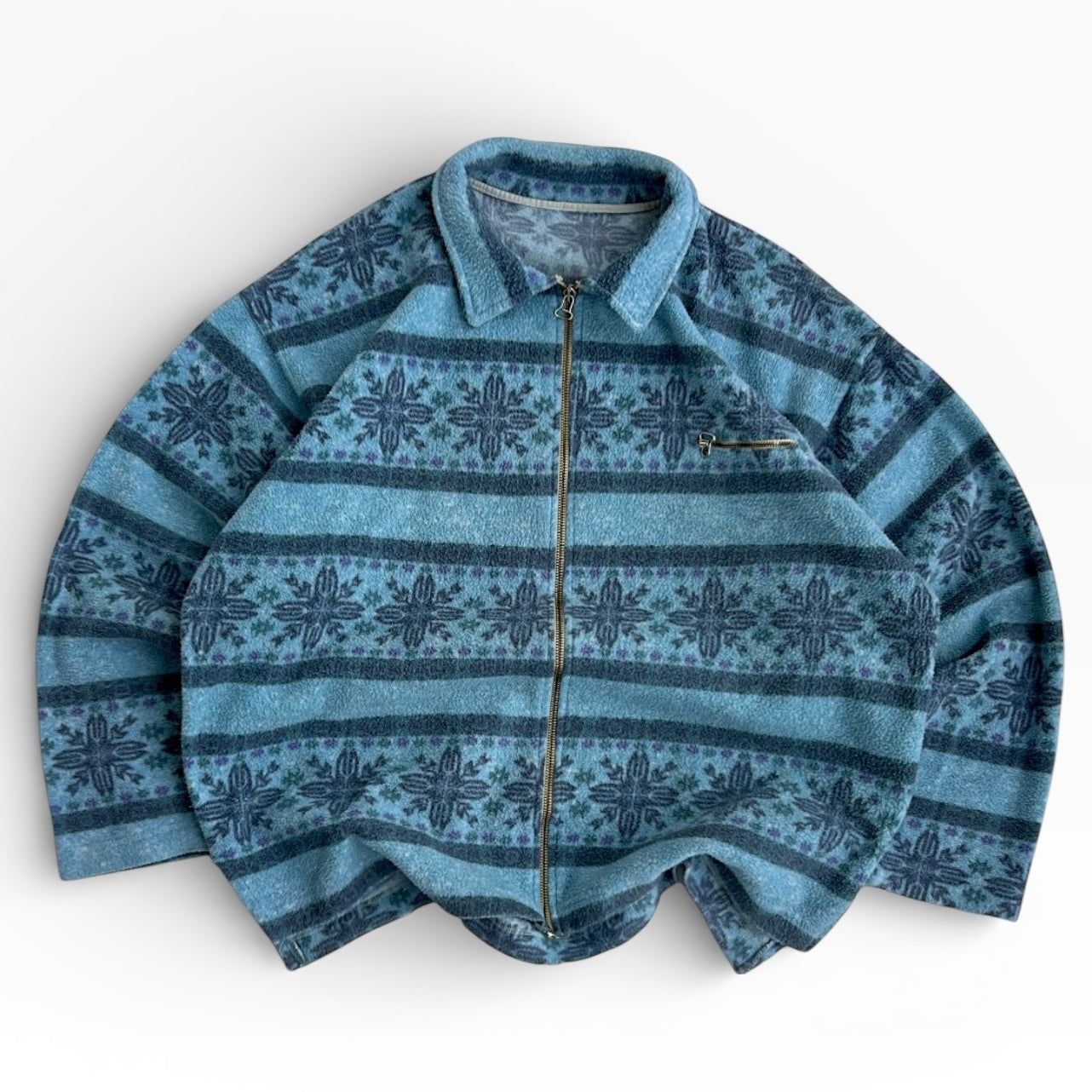 Vintage crazy patterned full zip fleece