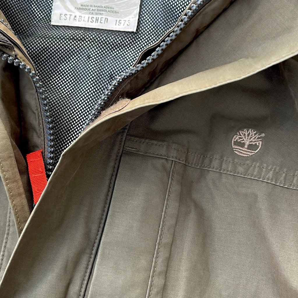 Timberland Khaki Full Zip Adjustable Jacket With Hidden Hoodie