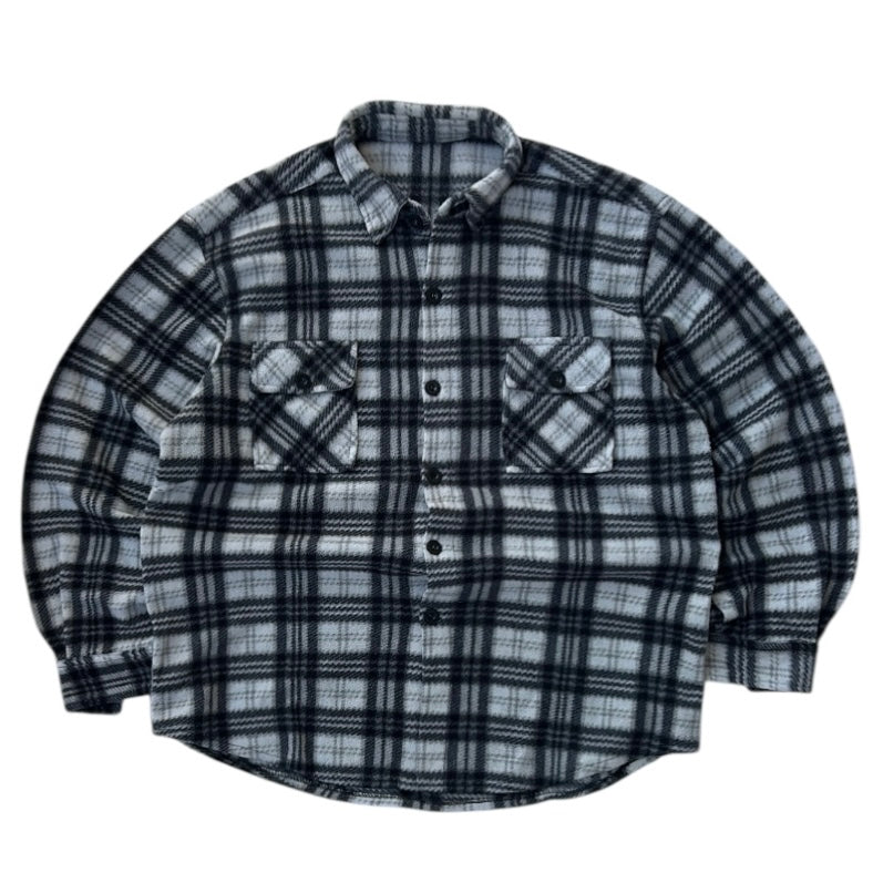 Black x White Fleece Checkers Full Button Up Flannel Overshirt
