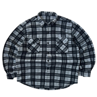 Black x White Fleece Checkers Full Button Up Flannel Overshirt
