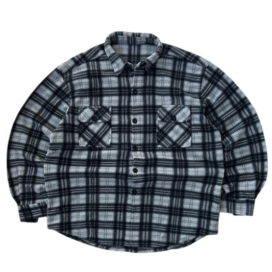 Black x White Fleece Checkers Full Button Up Flannel Overshirt