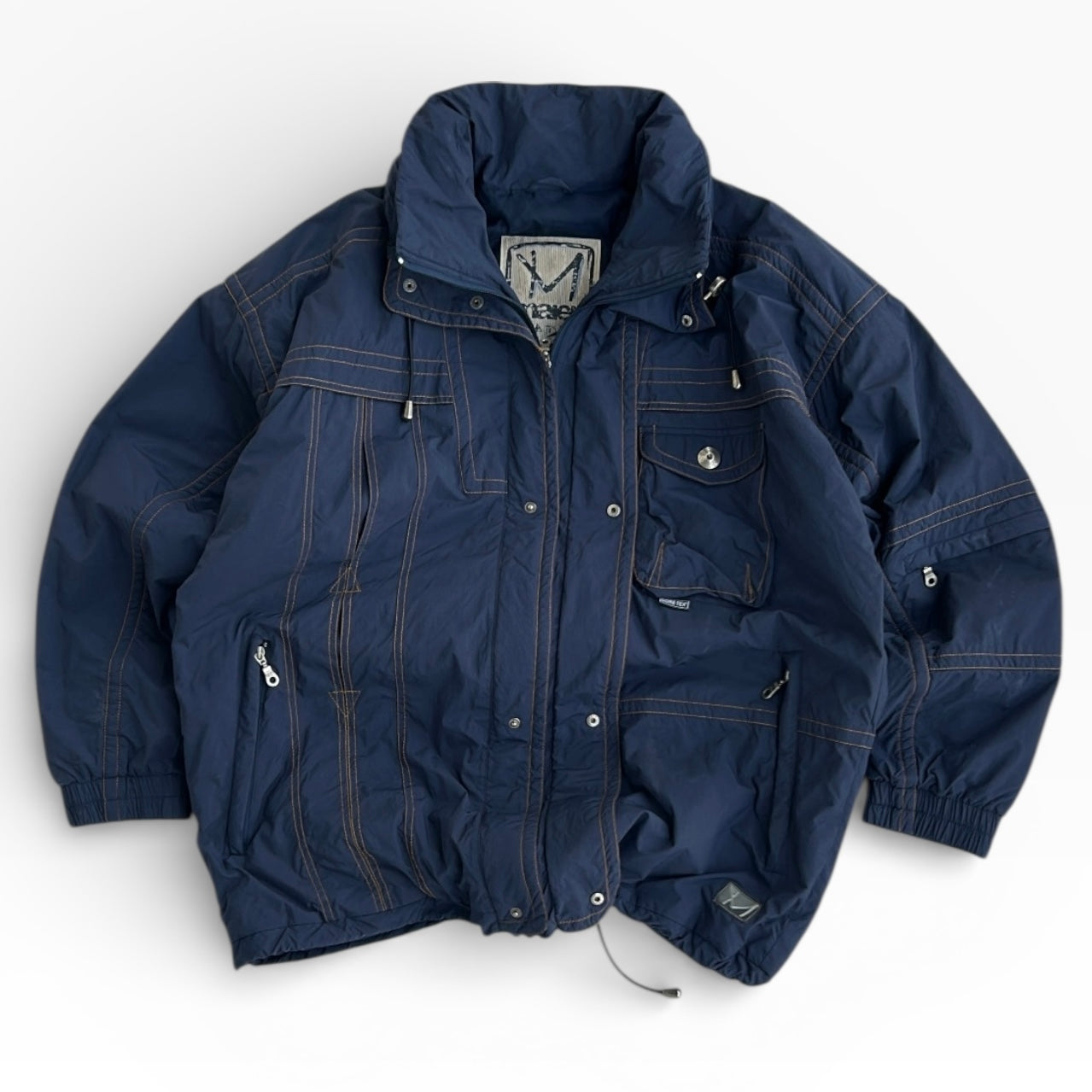 Retro Gore-Tex Dark Blue With Yellow Lining Adjustable Ski Jacket With Hidden Hoodie