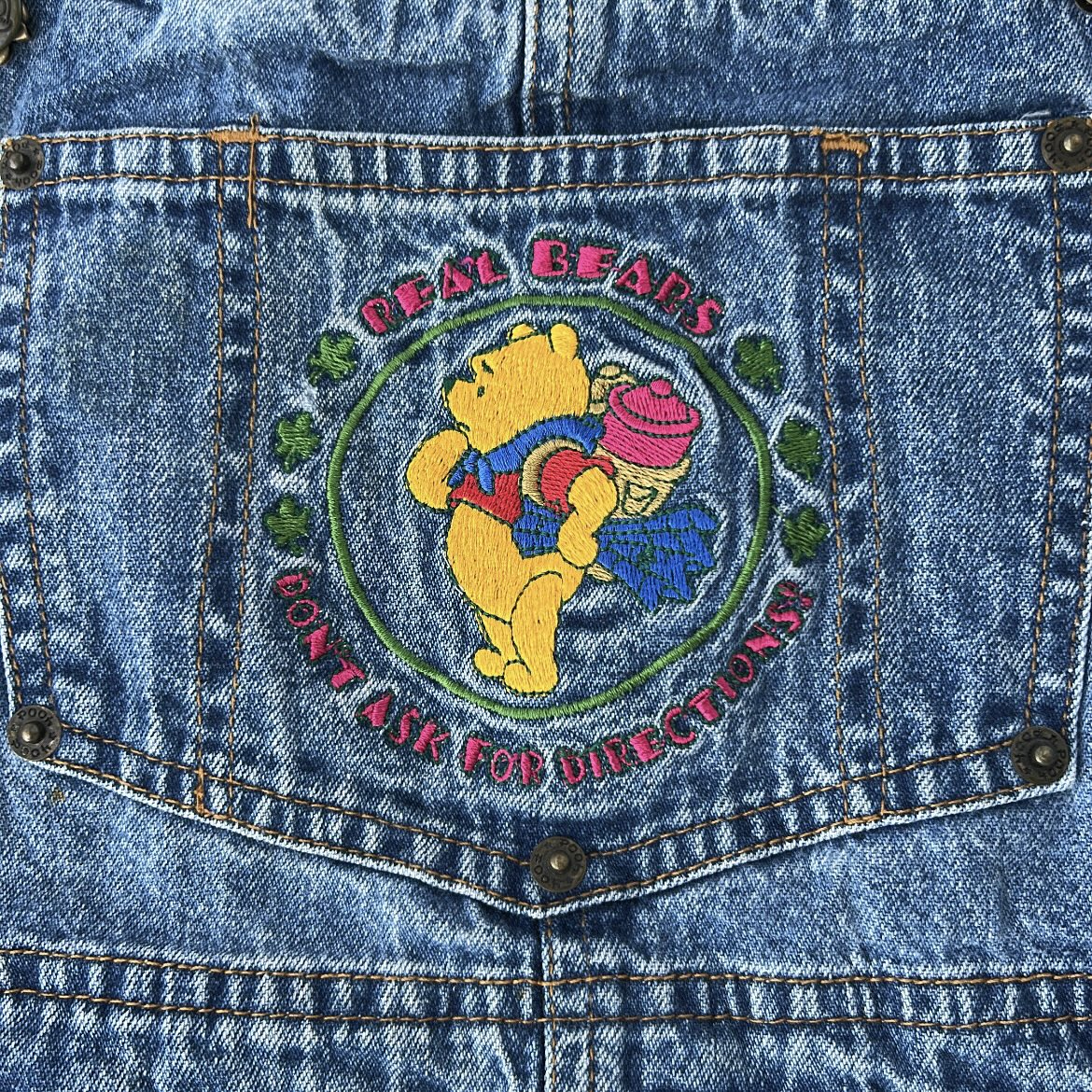 Winie The Pooh Embroidered Front Mid Wash Denim Dungarees