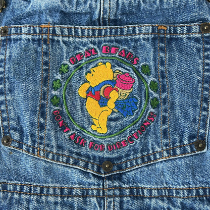 Winie The Pooh Embroidered Front Mid Wash Denim Dungarees