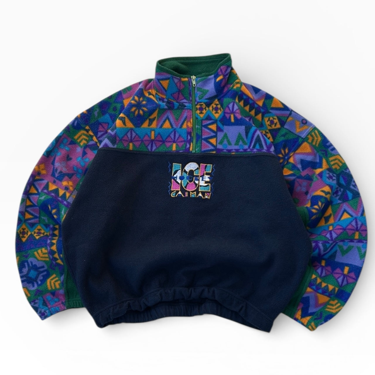 Vintage Navy x Colourful 1/4 Zip Embroidery Graphics Fleece