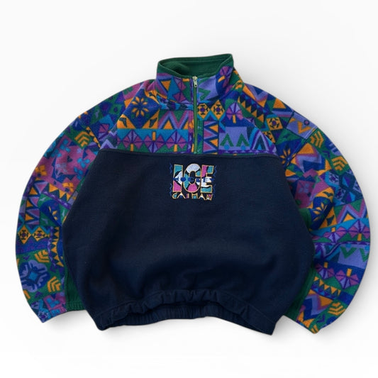 Vintage Navy x Colourful 1/4 Zip Embroidery Graphics Fleece