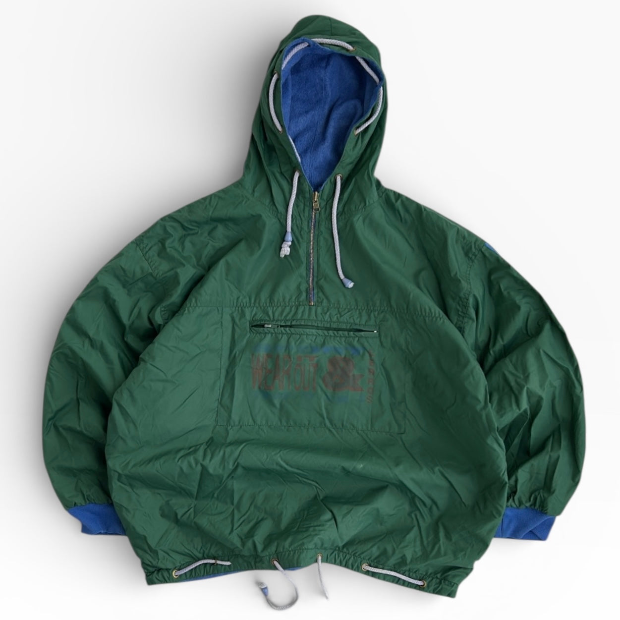 Wearout & Lerros Green 1/4 Zip Hooded Adjustable Overshirt With Blue Fleece inside