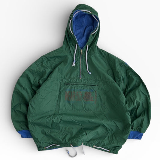 Wearout & Lerros Green 1/4 Zip Hooded Adjustable Overshirt With Blue Fleece inside