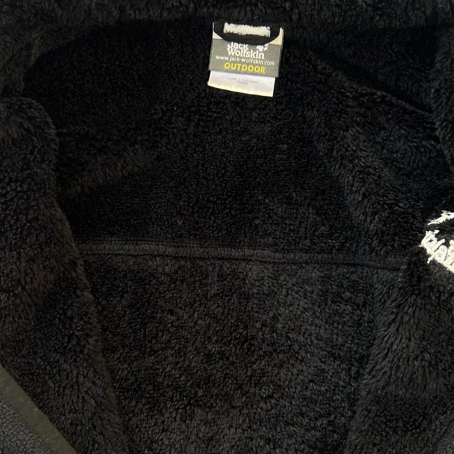 Jack Wholfskin Hooded Black With Inner Fuzzy Fleece Full Zip Fleece Jacket