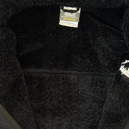 Jack Wholfskin Hooded Black With Inner Fuzzy Fleece Full Zip Fleece Jacket