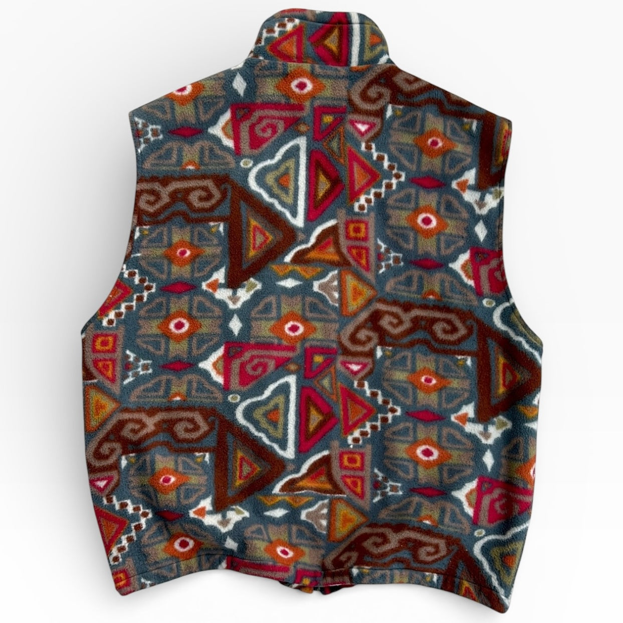 Vintage Crazy Pattern Full Zip Adjustable Vest Fleece Jacket