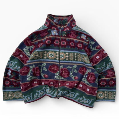 Vintage Floral Patterned Full Zip Fleece Jacket