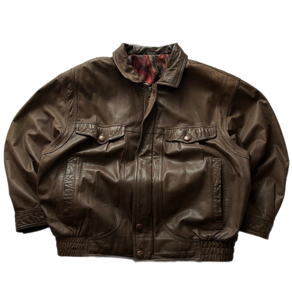 Brown Leather Bomber Fit Jacket
