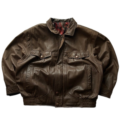Brown Leather Bomber Fit Jacket