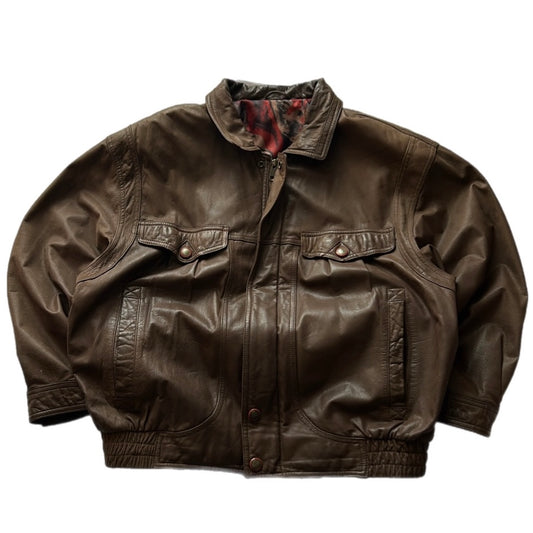 Brown Leather Bomber Fit Jacket
