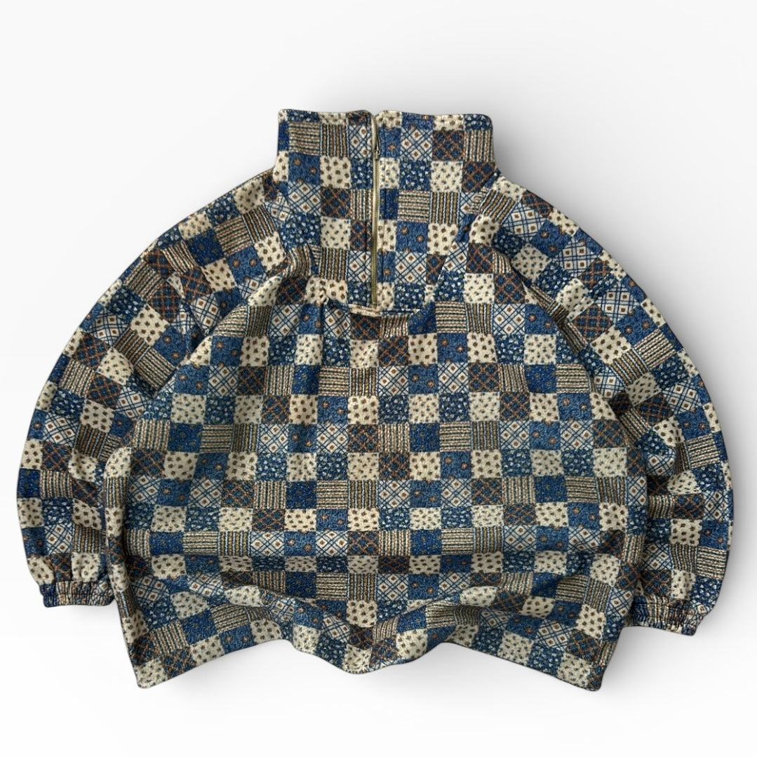 Handmade patchwork style pattern 1/4 Zip Fleece