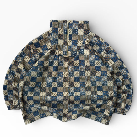 Handmade patchwork style pattern 1/4 Zip Fleece
