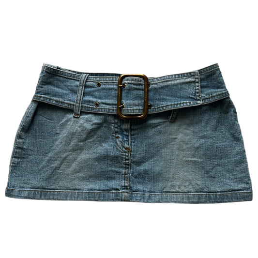 Micro denim skirt with attacked denim belt