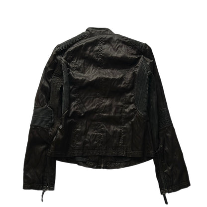 Fitted Satin Jacket with Leather Details