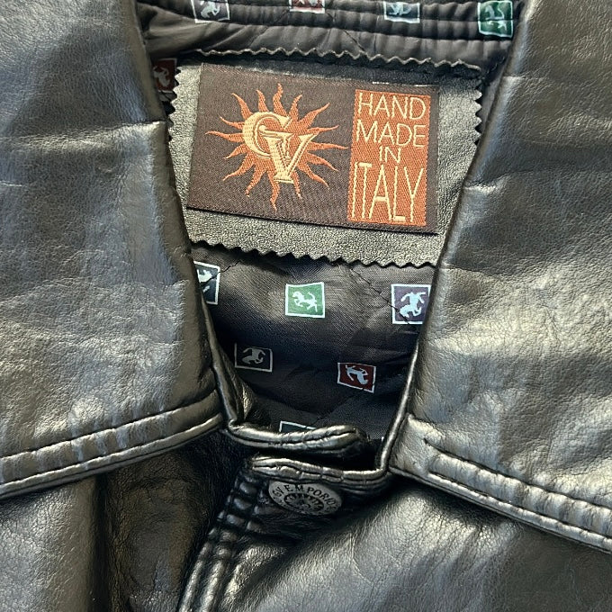 Black Faw Leather Bomber Made In Italy Jacket