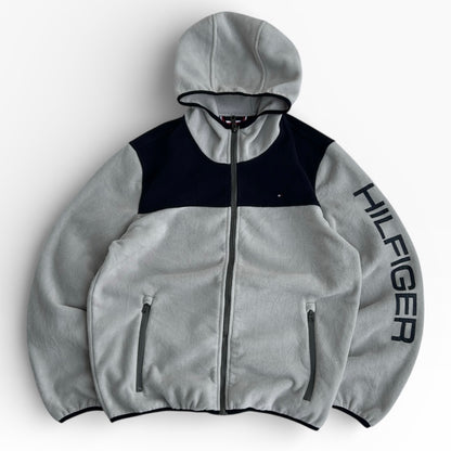 Tommy Hilfiger Beige x Navy Hooded Fleece Full Zip Jacket