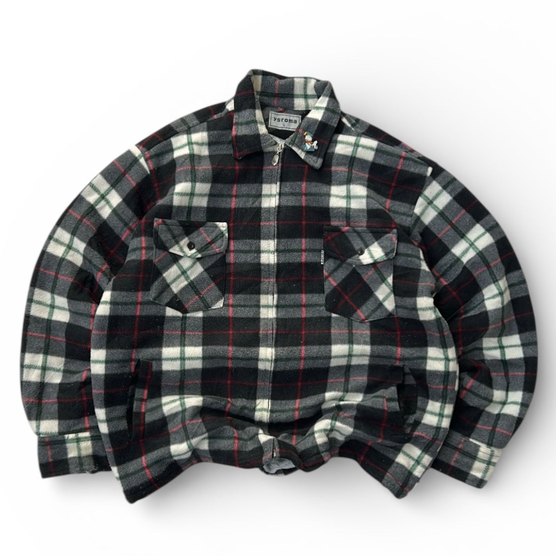 Ysroma Thick Fleece Checkers Full Zip Flannel With Inside fuzz and Duck Pin (removable)