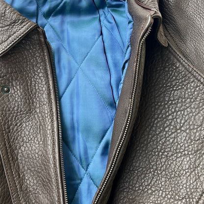 Heavy Oversized Brown Leather Jacket With Raglan Sleeves x Boxy Fit