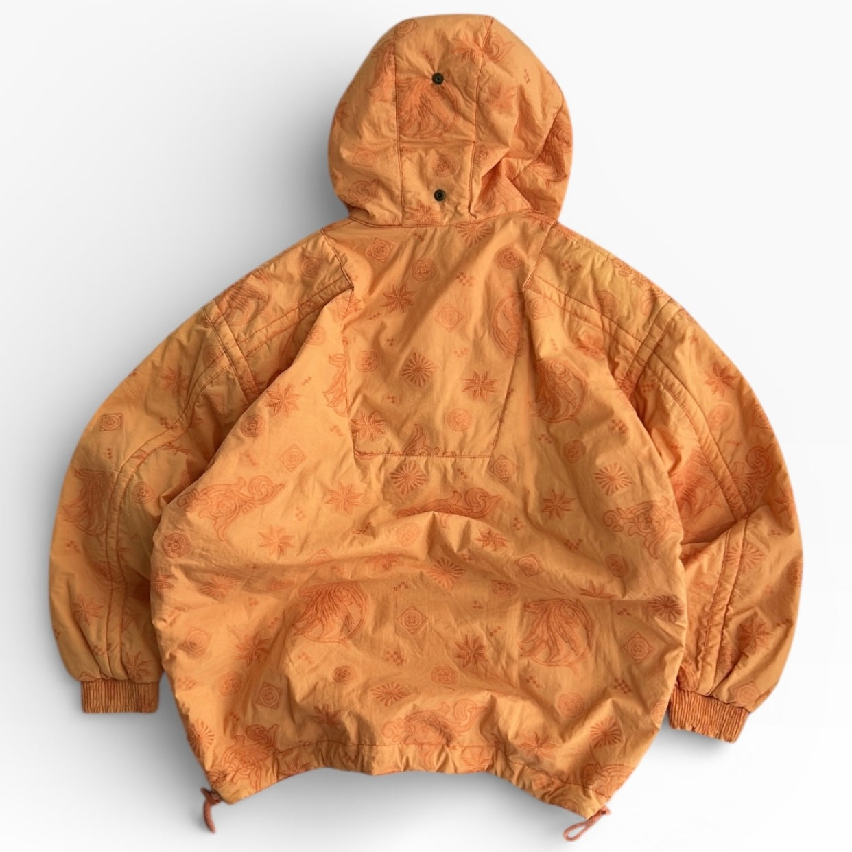 Peach Hooded adjustable Ski Jacket with Embroidered Patterns