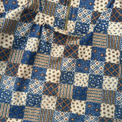 Handmade patchwork style pattern 1/4 Zip Fleece