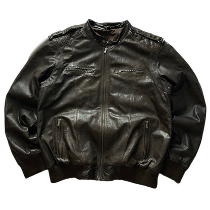 Brown Faw leather Bomber Jacket