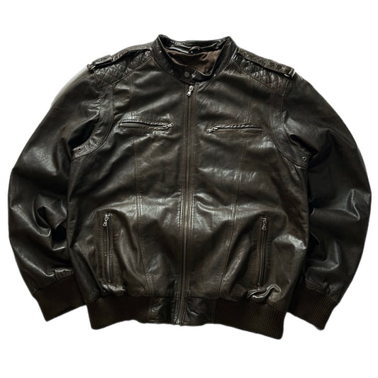 Brown Faw leather Bomber Jacket