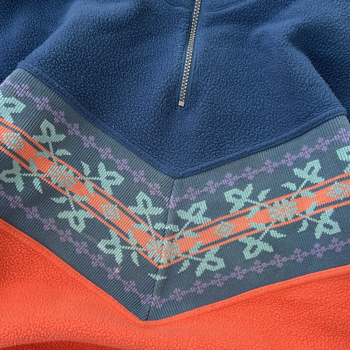 Vintage patterned multitextured 1/4 Zip Crazy Fleece