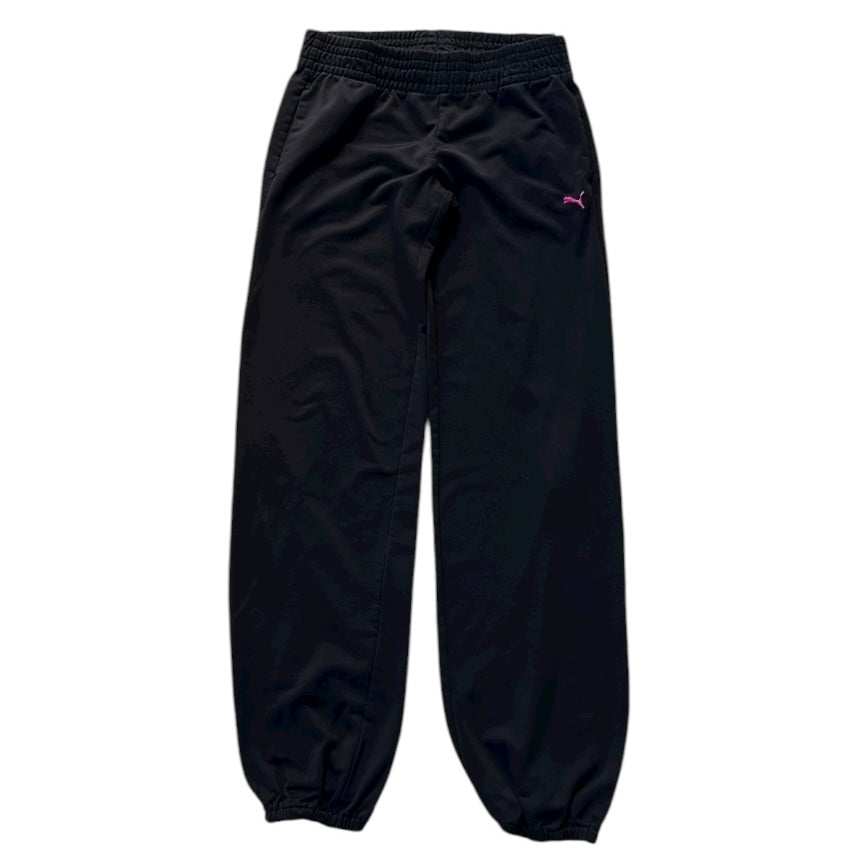 Puma Pink Embroidery Logo Black Track Pants