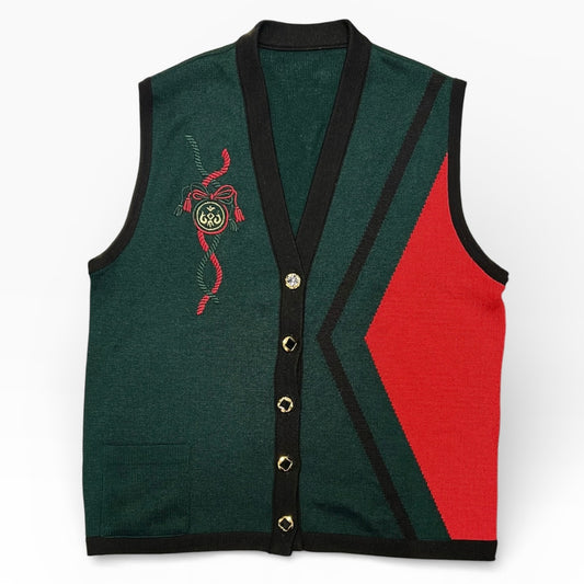 Green x Red button up vest cardigan