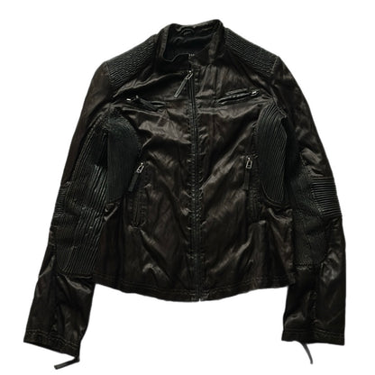 Fitted Satin Jacket with Leather Details