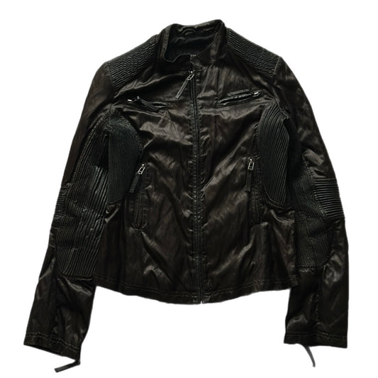 Fitted Satin Jacket with Leather Details