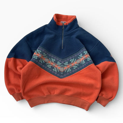 Vintage patterned multitextured 1/4 Zip Crazy Fleece