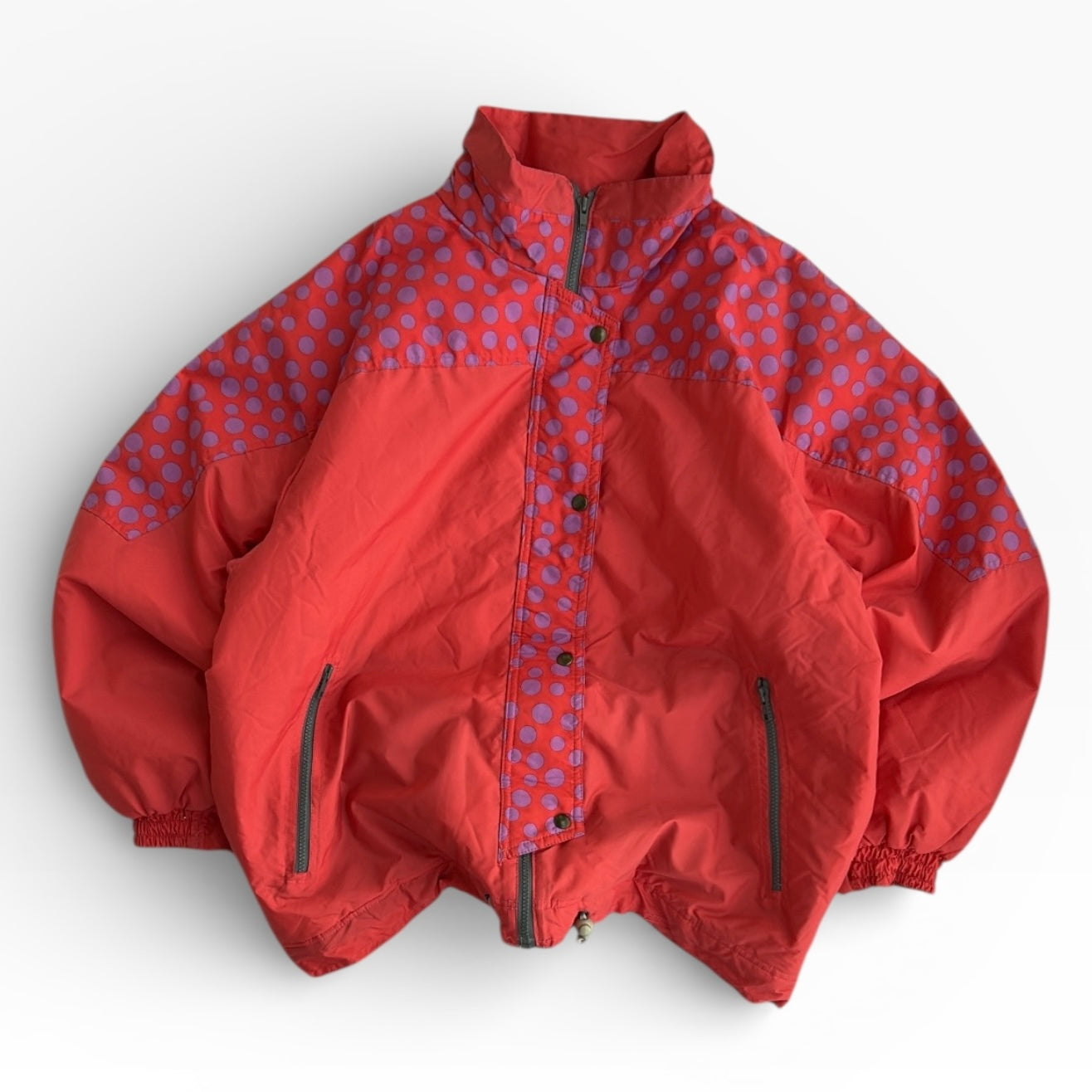 Retro 90s corar x purple poco dot pattern Adjustable Ski Jacket With Hidden Hoodie