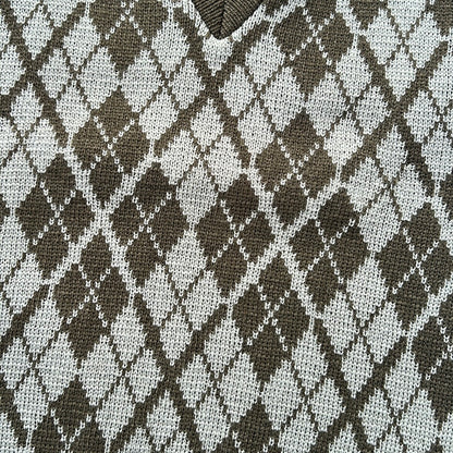 Khaki x Grey Plaid Vest Knitted Top