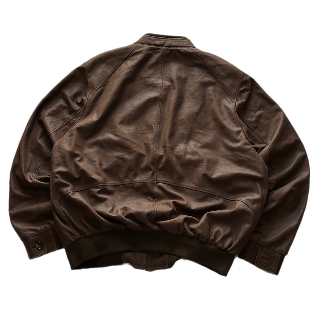 Brown Leather Bomber Jacket