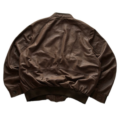 Brown Leather Bomber Jacket