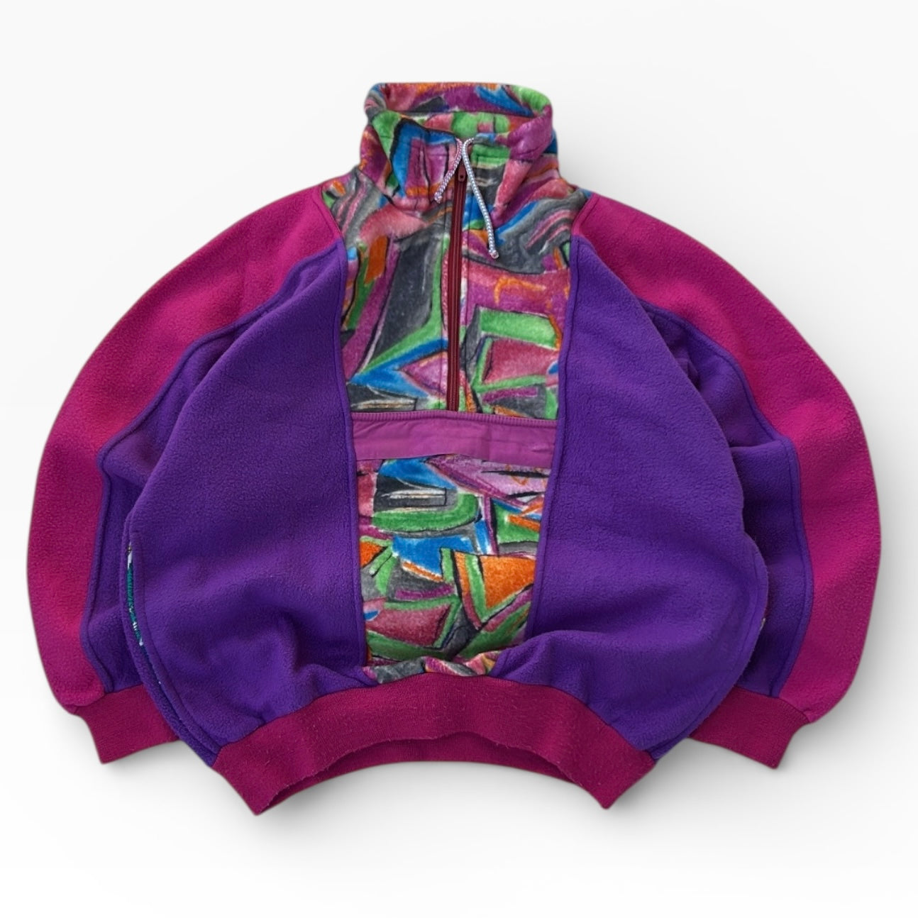 Vintage 1/4 Zip Crazy Pattern Fleece With Front Pocket