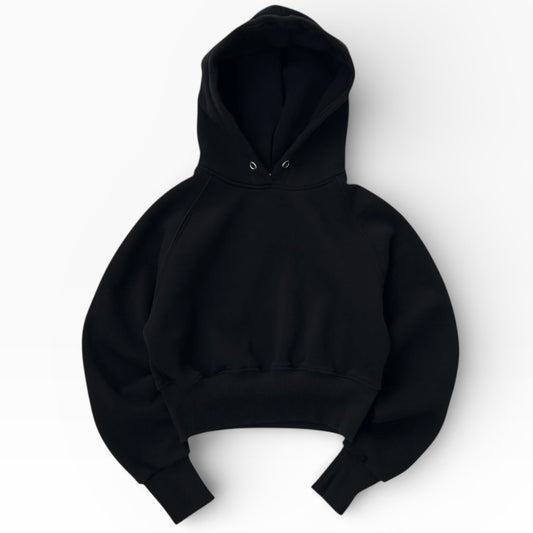 Black Cropped Hoodie With inner Fleece material