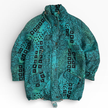 Yessica 90s Patterned Ski Adjustable Full Zip Oversized Jacket
