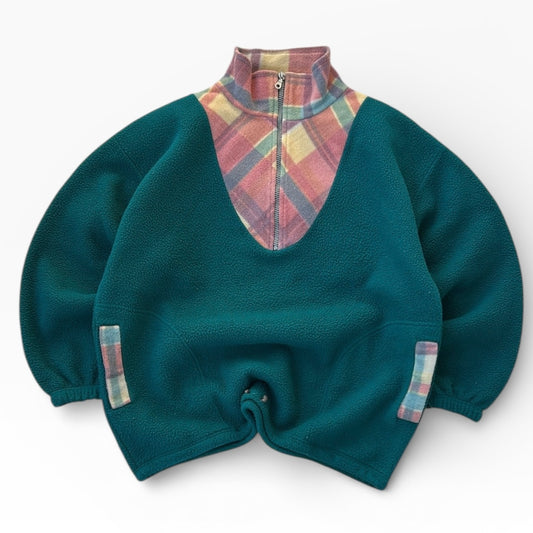 Vintage Multicoloured Checkered 1/4 Zip AdjustableFleece