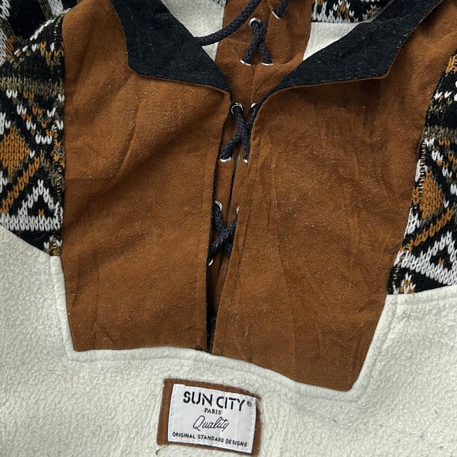 Vintage Sun City Boho style taba x beige patterned fleece