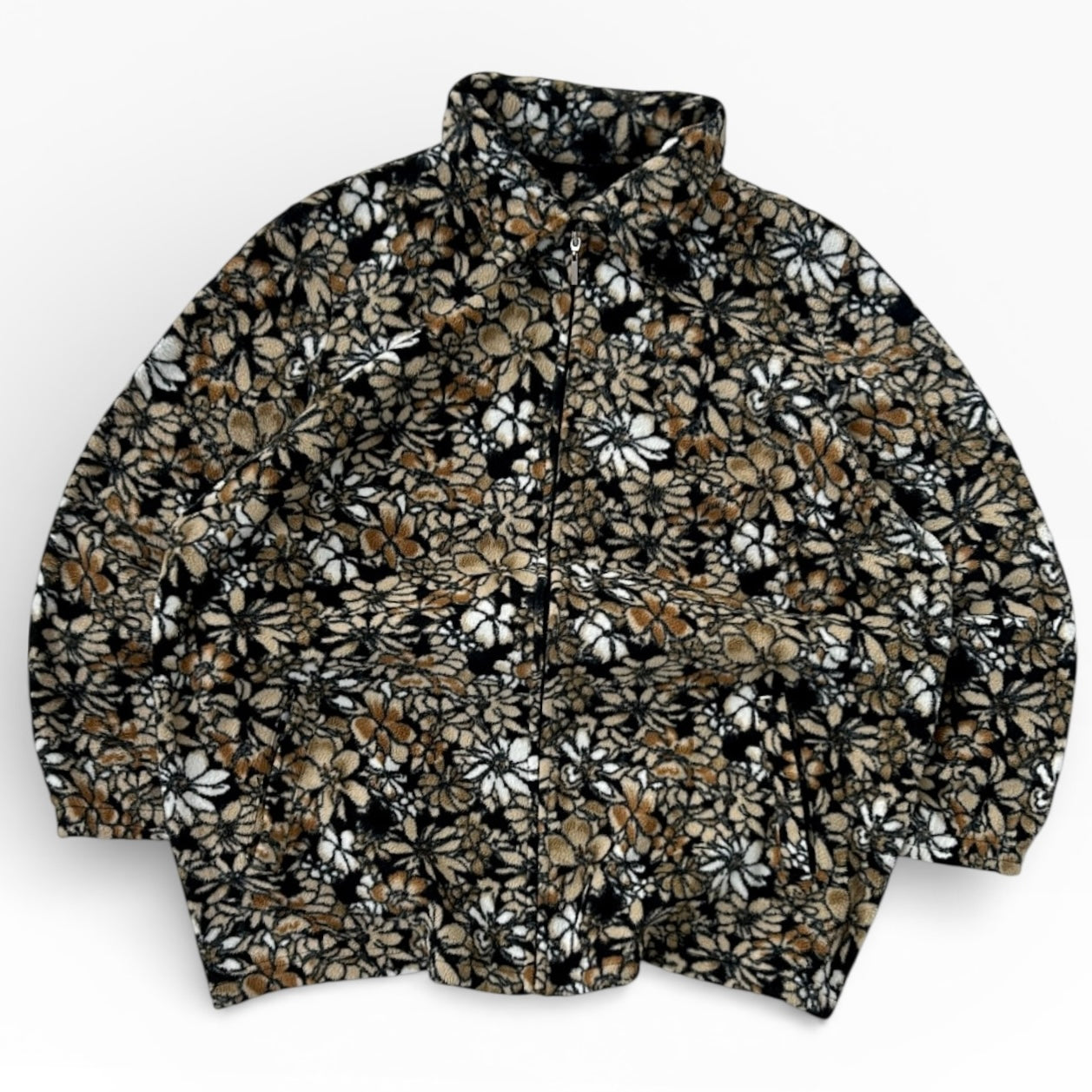 Retro style floral full zip crazy fleece jacket with pockets