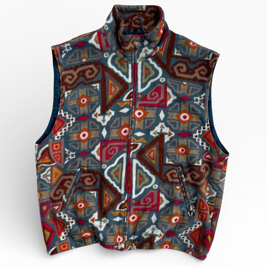 Vintage Crazy Pattern Full Zip Adjustable Vest Fleece Jacket